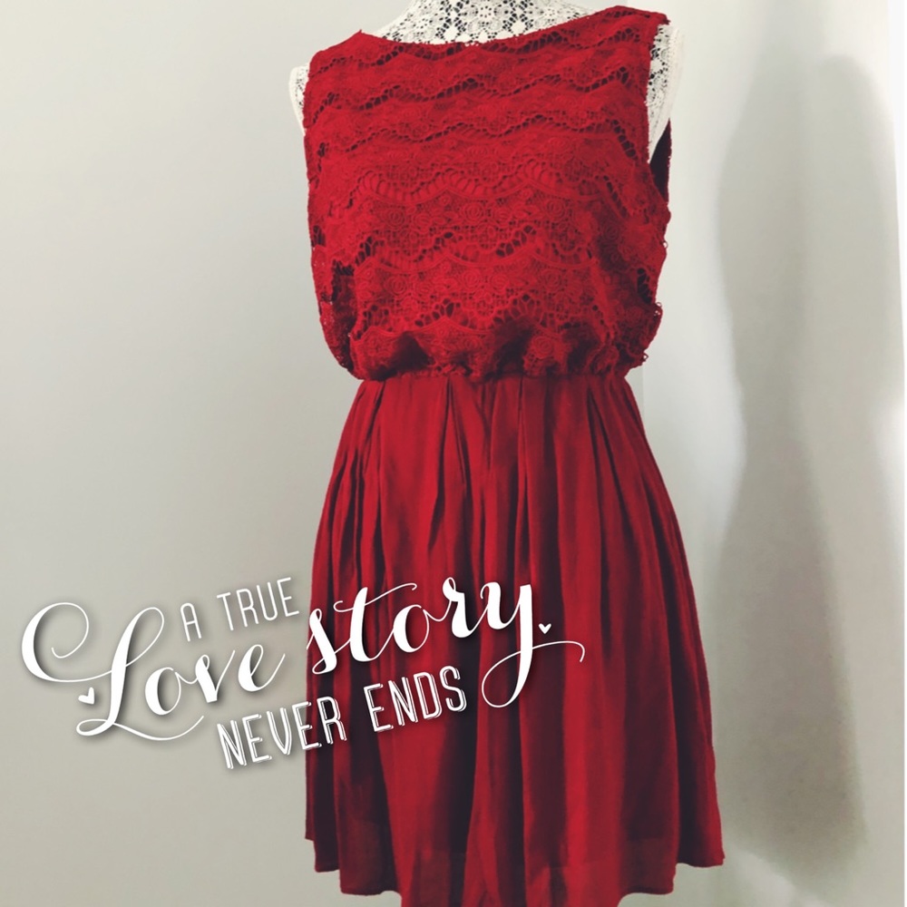 Red Lace Top Skater Dress