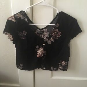 Black Kendall & Kylie Pacsun Crop Top With Flowers
