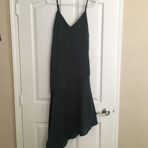 Emerald green, silky dress