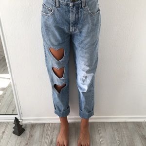 heart cut out denim pants