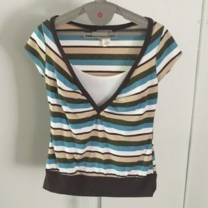 Body Central Striped V-Neck Short Sleeve Top