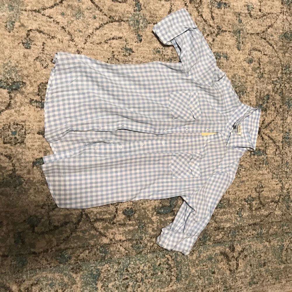 light blue and white button up shirt
