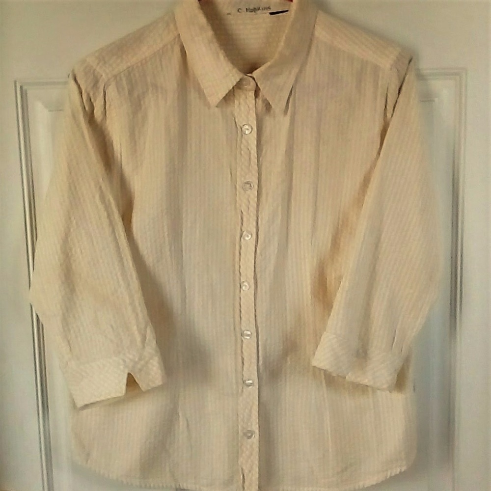 Seersucker Yellow & White Stripe 3/4 Sleeve Shirt