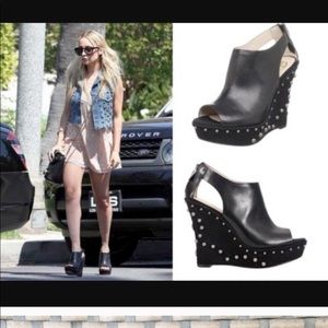 House of Harlow 1960s Black Studded Wedges
