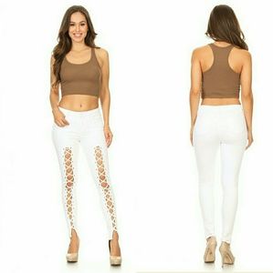 Sexy White lace up denim jeans