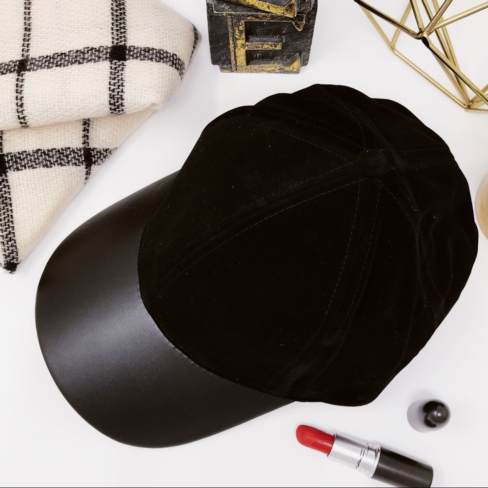 | VELVET + FAUX LEATHER BALL CAP |