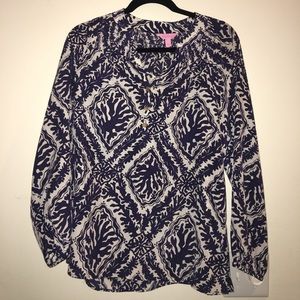 Navy/ White Elsa Silk Blouse