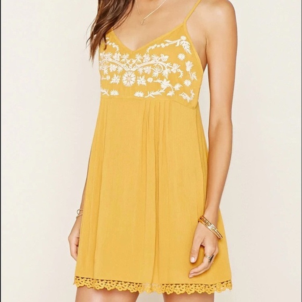 Mustard Embroidered Cami Dress
