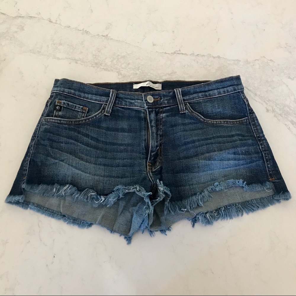 Kancan Dark Wash Fringe Shorts