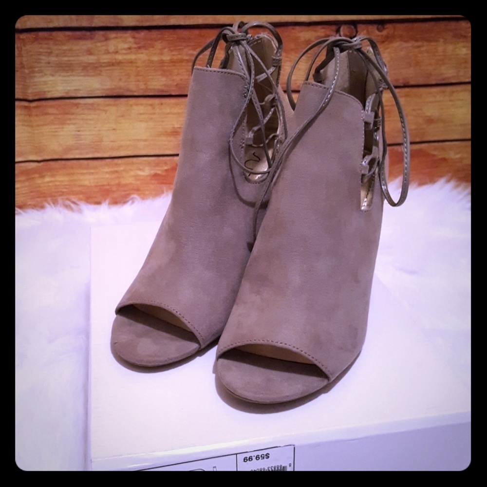 Faux Suede Peep Toe Heels NWOT