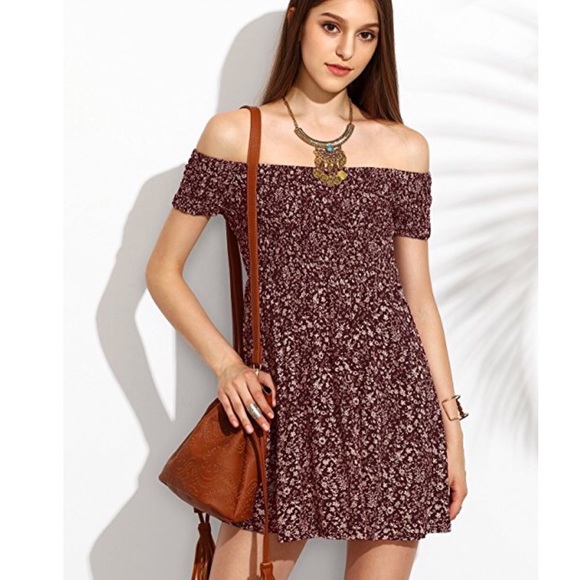 Off the Shoulder, Floral Short Sleeved Dress - Picture 1 of 3