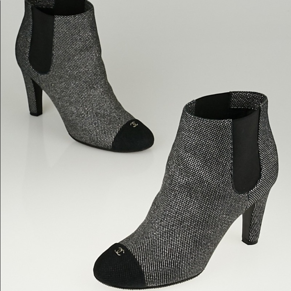 🔥SOLD Authentic CHANEl Fabric and Leather Booties