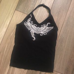 HD halter top with white logo w/ small sparkles✨