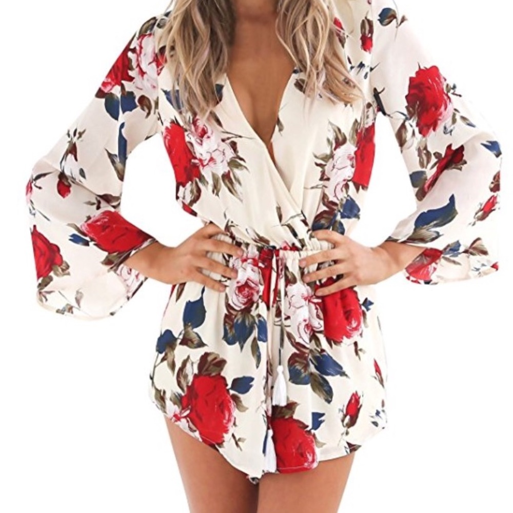 Flare Sleeve Floral Romper
