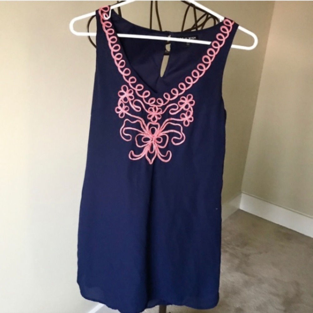 As U Wish Navy Dress with Beautiful Coral Detail