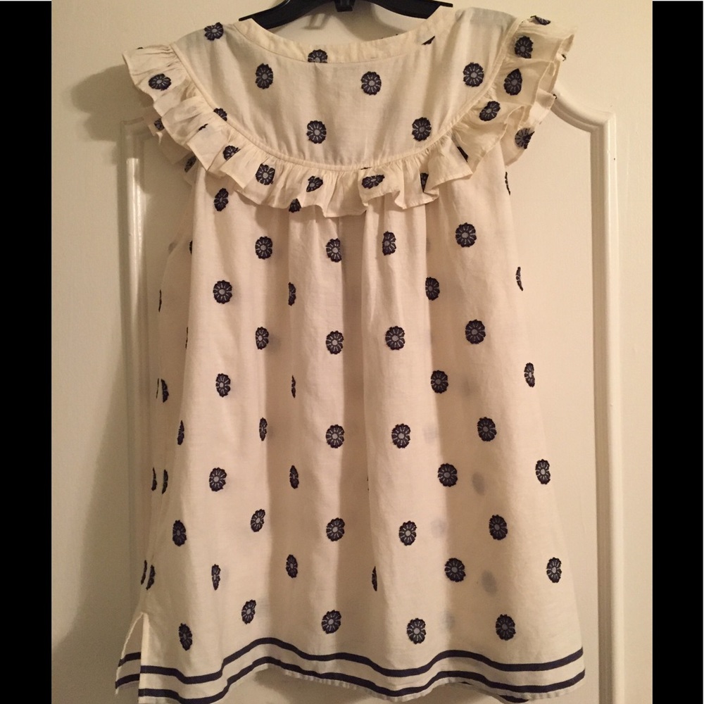 LOFT Nautical Floral Ruffle Shell - Picture 2 of 3