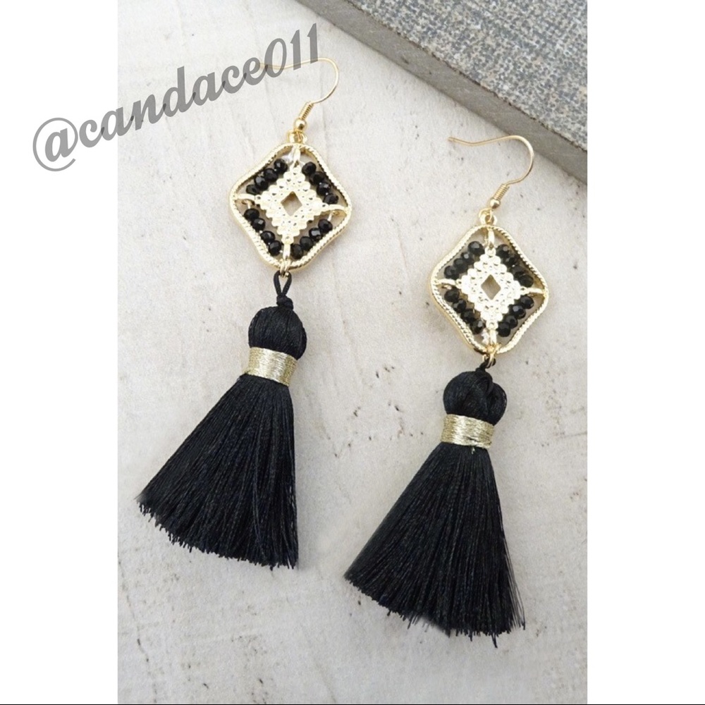 Black Tassel Earrings - Picture 2 of 6