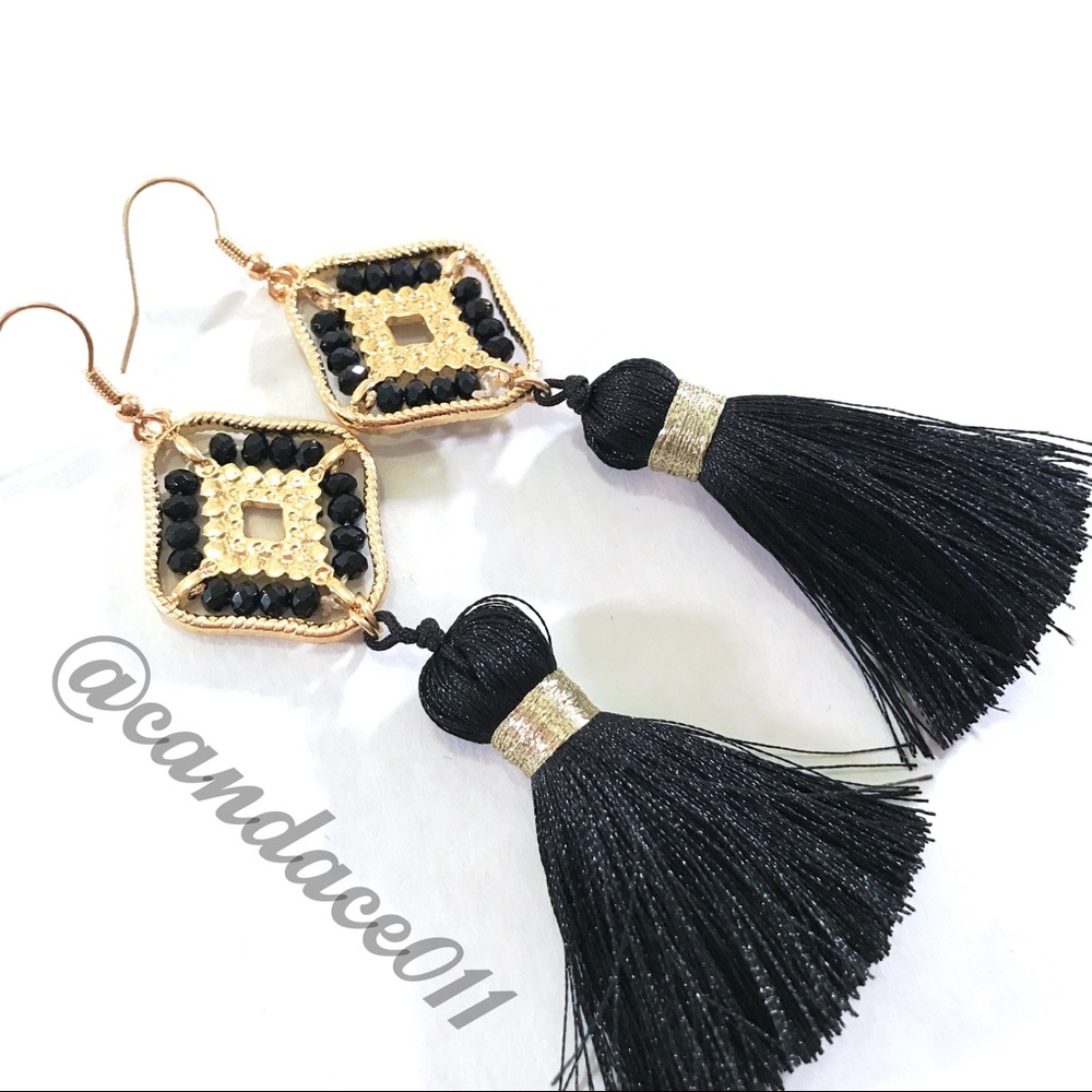 Black Tassel Earrings - Picture 4 of 6