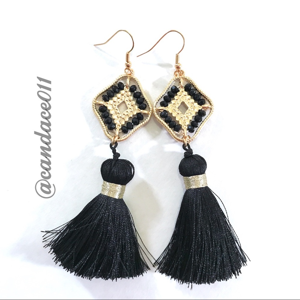 Black Tassel Earrings - Picture 5 of 6