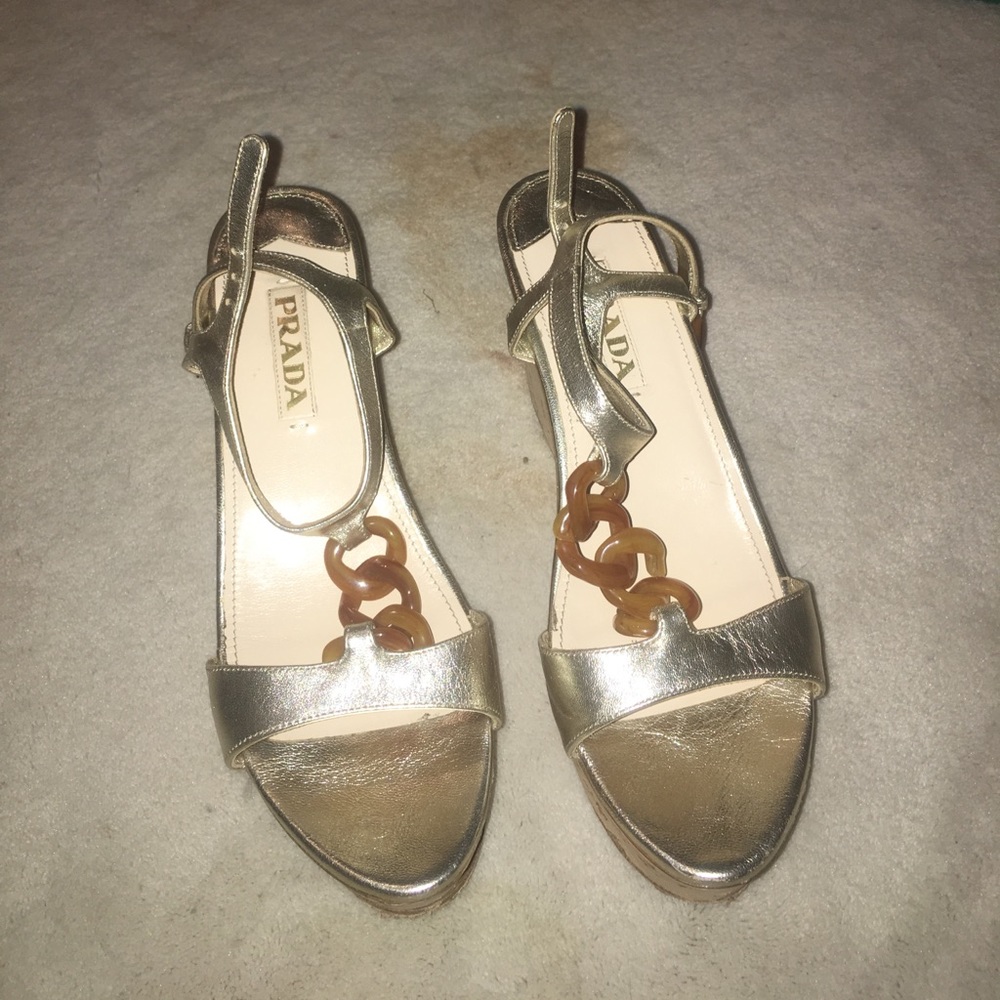 Gold Prada wedges