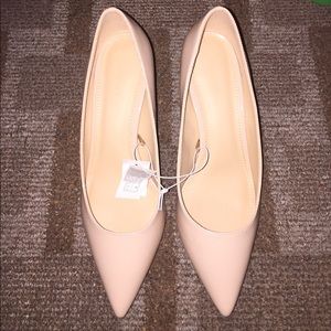 Pointed Toe Mid-Heel Pumps (nude)