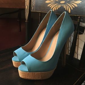 Blue peep toe heels