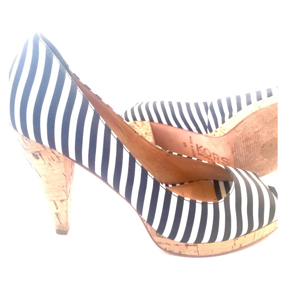 Micheal Kors Navy/White Stripe Cork Heels