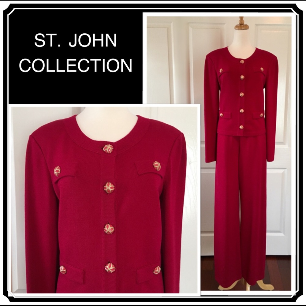 ST. JOHN COLLECTION 8 Cranberry Suit Jacket Pant