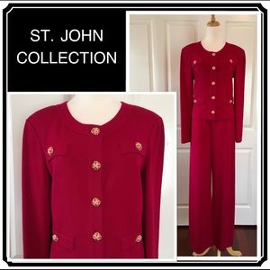 ST. JOHN COLLECTION 8 Cranberry Suit Jacket Pant