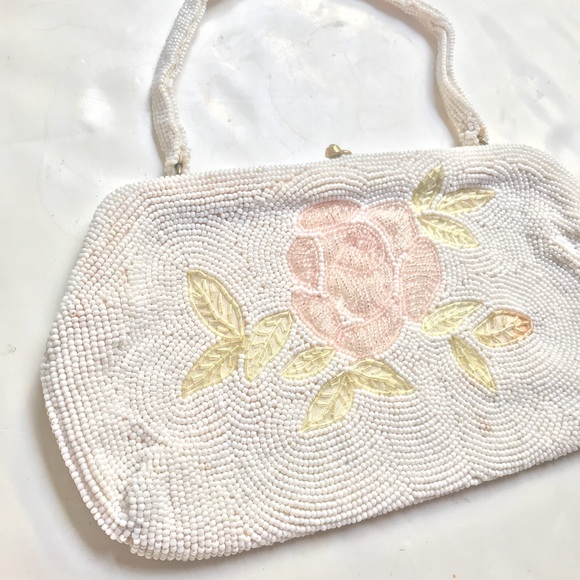 VINTAGE BAG BY JOSEF BEADED JAPAN FLORAL CLUTCH - Picture 7 of 16