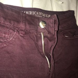 maroon jean shorts