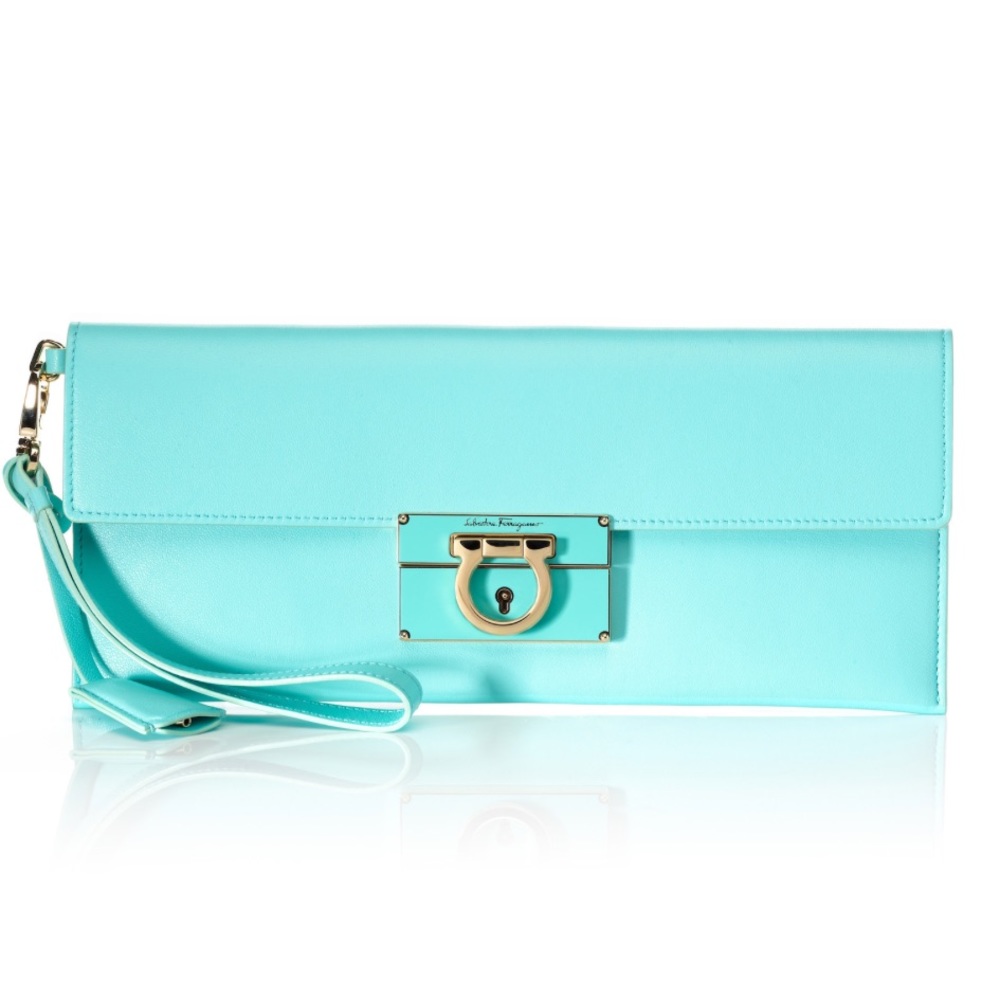 Salvatore Ferragamo Turquoise Envelope Clutch