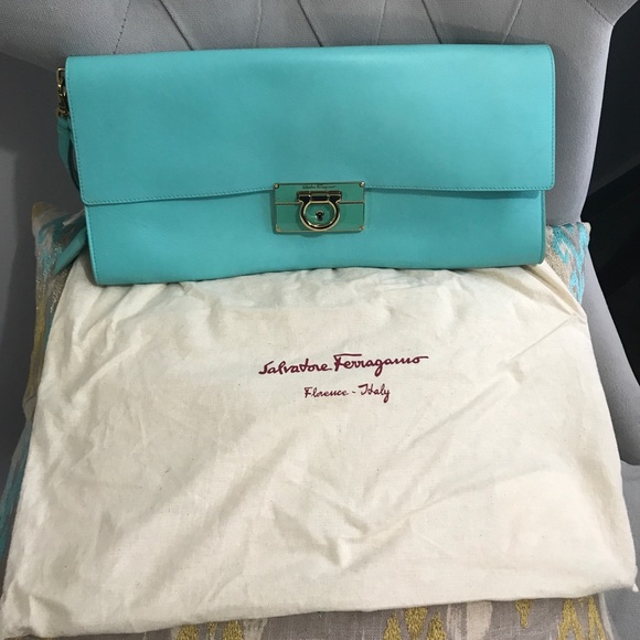 Salvatore Ferragamo Turquoise Envelope Clutch - Picture 8 of 8