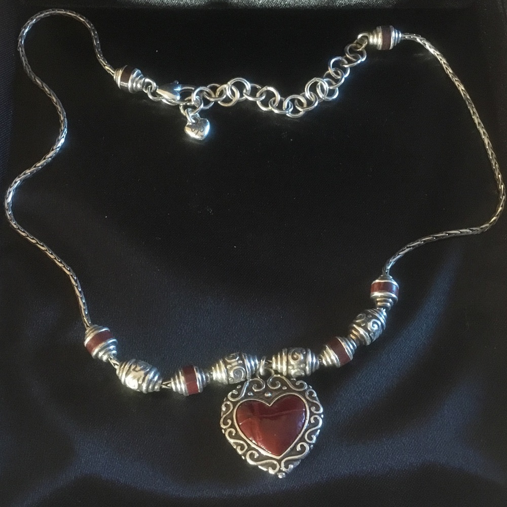 Brighton Red Leather Heart Necklace with Beads