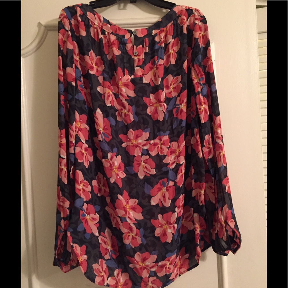 Loft Hibiscus Shirred Blouse - Picture 2 of 3