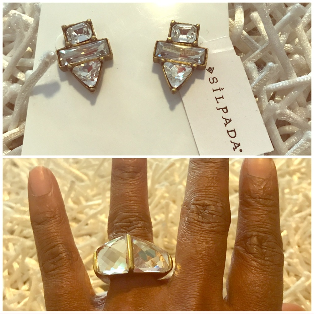SALE 1 Day Brass Swarovski Silpada Earrings & Ring