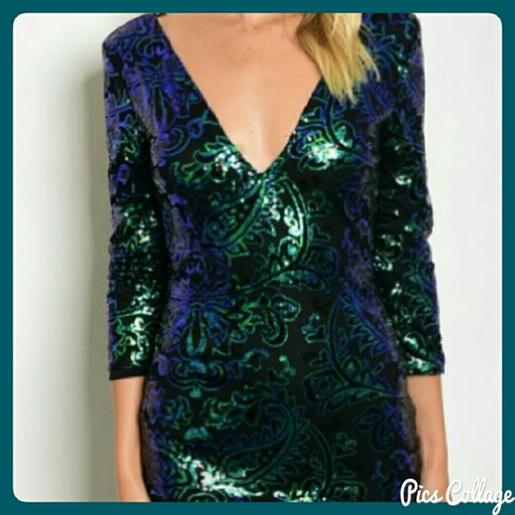 HP!*Turquoise Sequined Dress - Picture 2 of 8