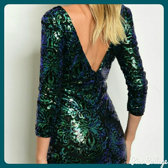 HP!*Turquoise Sequined Dress - Picture 3 of 8