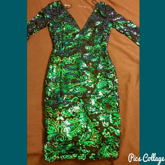 HP!*Turquoise Sequined Dress - Picture 4 of 8