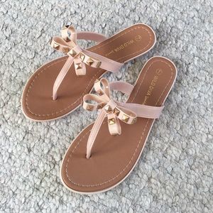 Wild Diva Studded Bow Flip Flops Thong Sandal