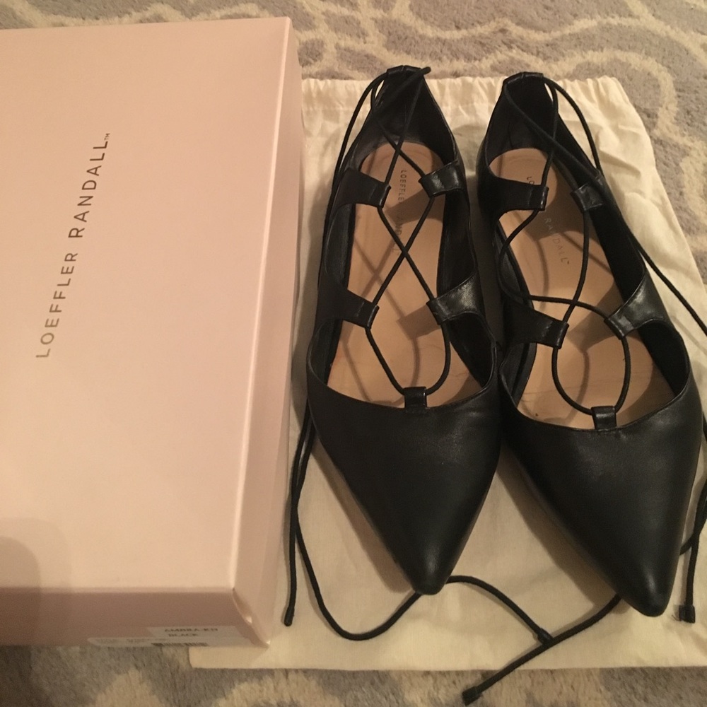 Loeffler Randall Black Lace up Flats