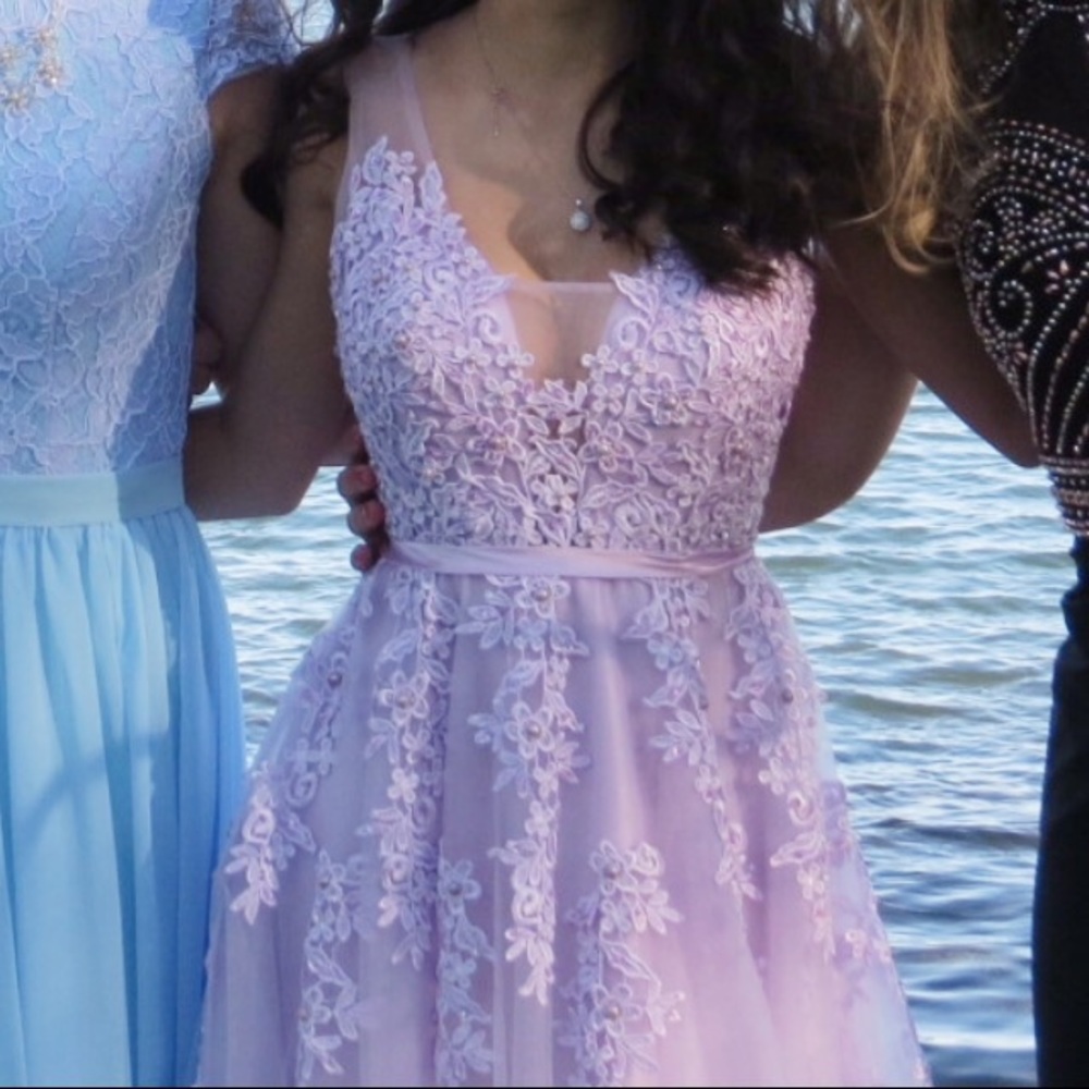 Lace Tulle Lavender Prom Dress