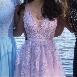 Lace Tulle Lavender Prom Dress