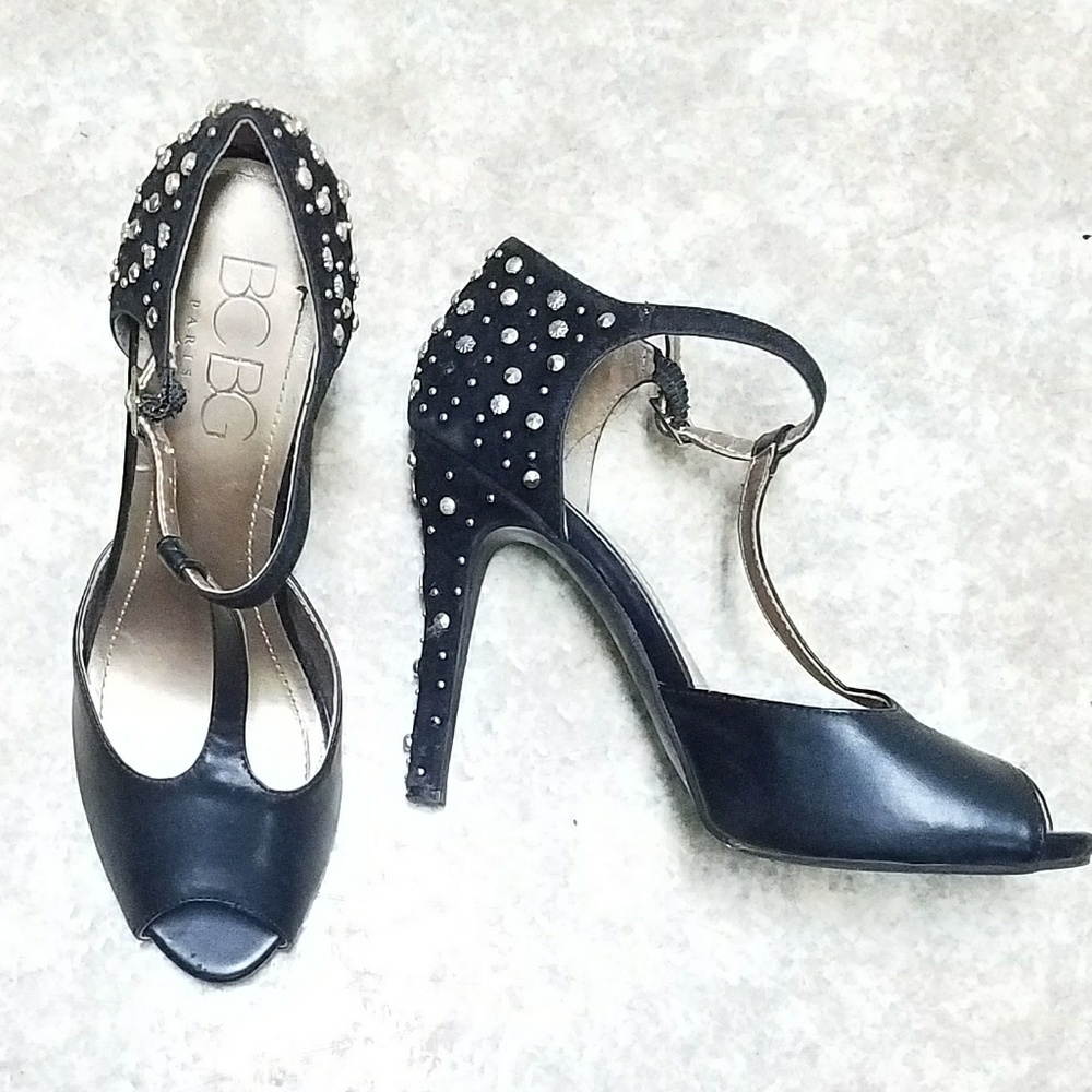 BCBG Paris Gold Stud Black Heels