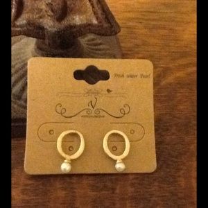 Hammered Gold and Fresh Water Pearl Earrings