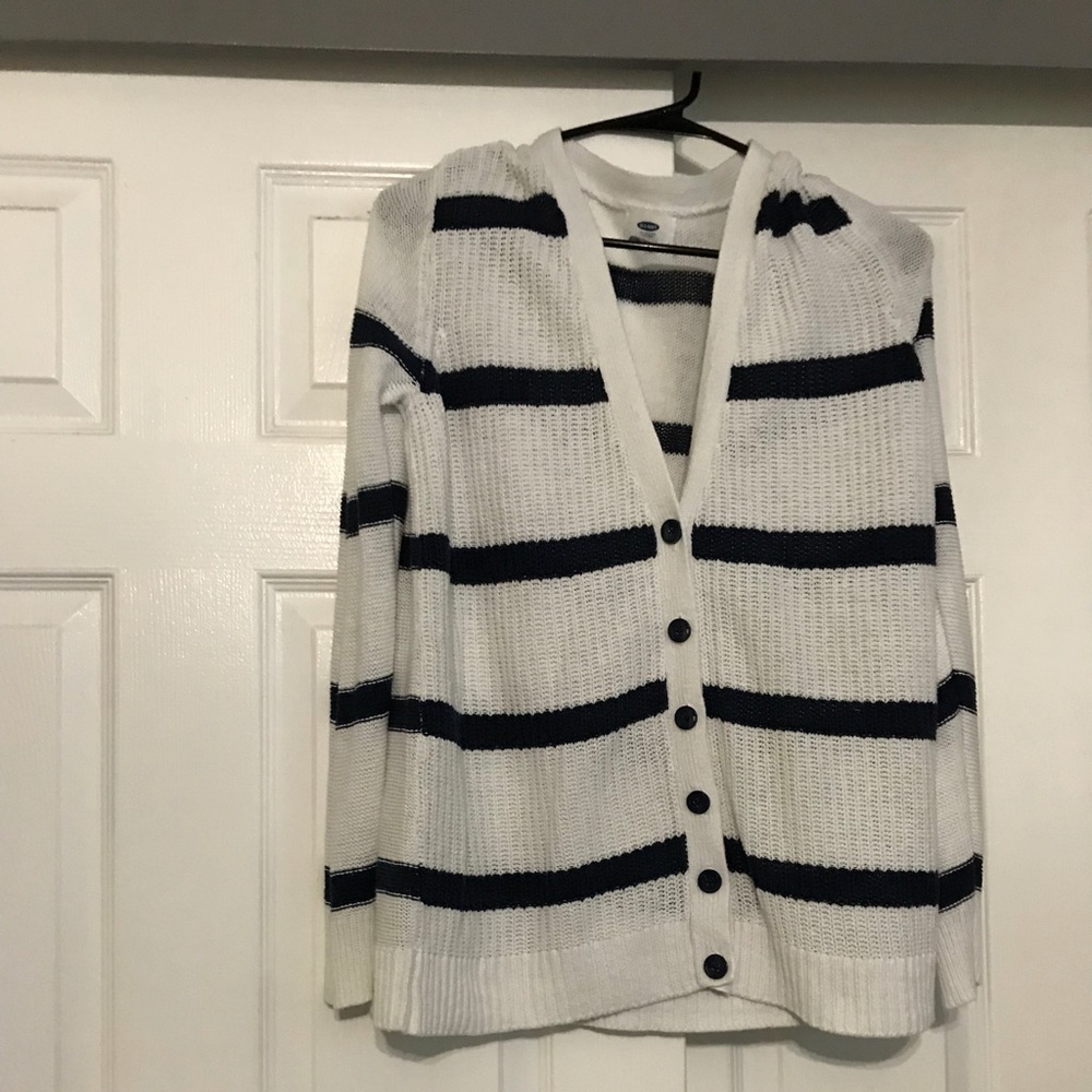 Old Navy Ivory/Blue Striped Button up Cardigan