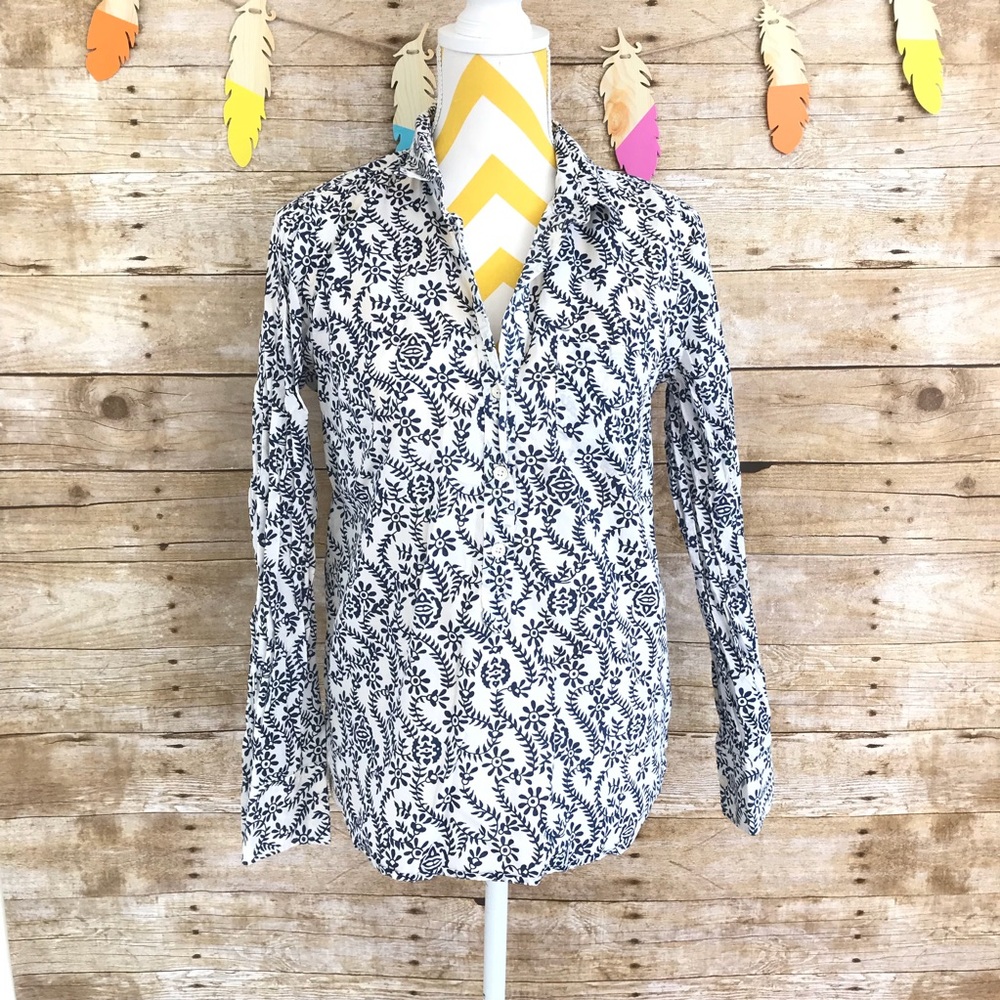 J. Crew floral blue blouse