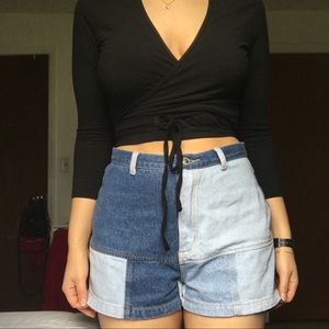 Vintage Mixed-Denim Patched Shorts