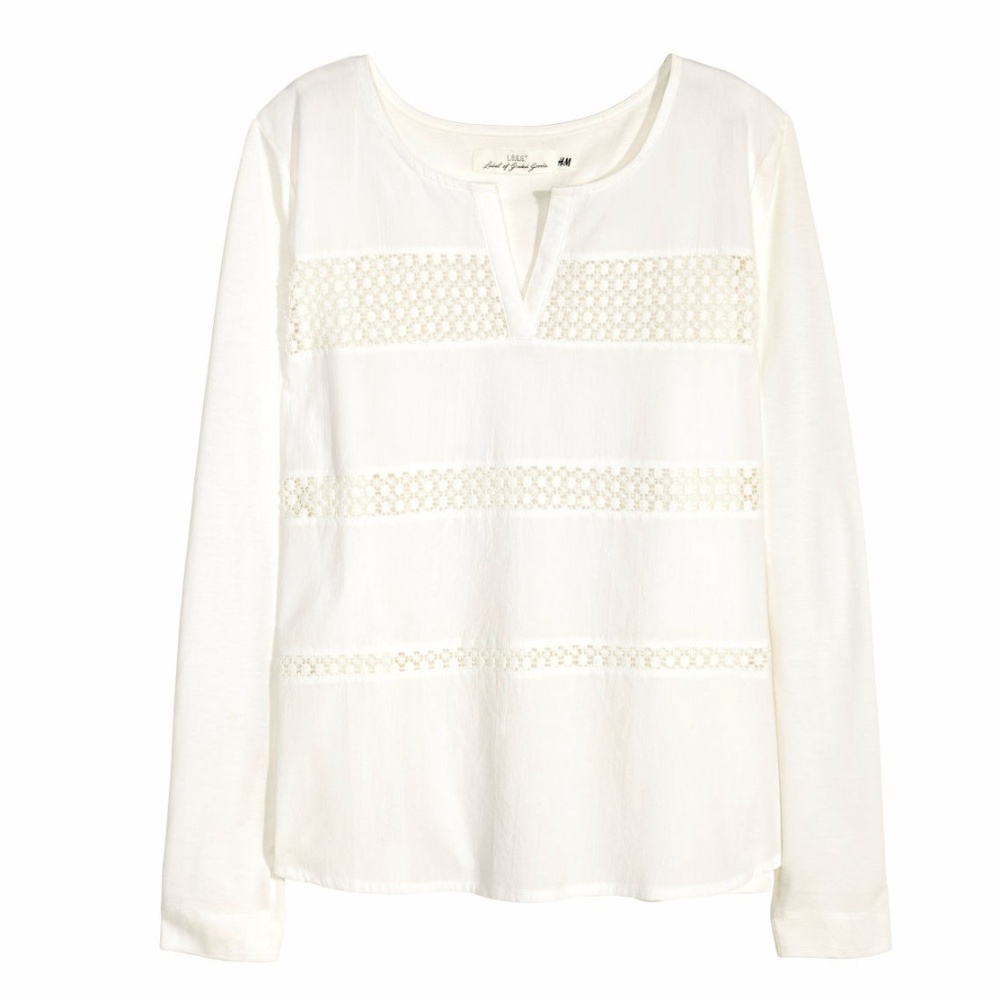 White Lace Trim Cotton Modal Blouse Top  S
