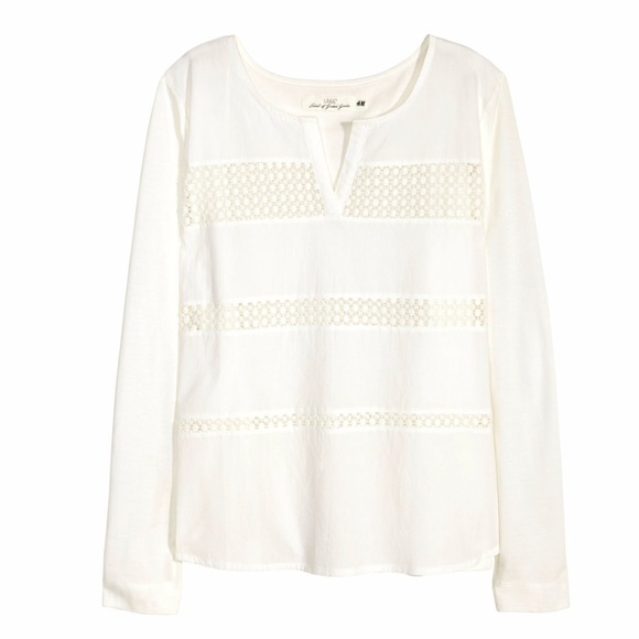 White Lace Trim Cotton Modal Blouse Top  S - Picture 1 of 8